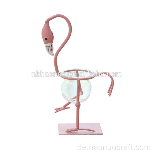 Tischdeko Metall Pink Flamingo Glas Übertopf